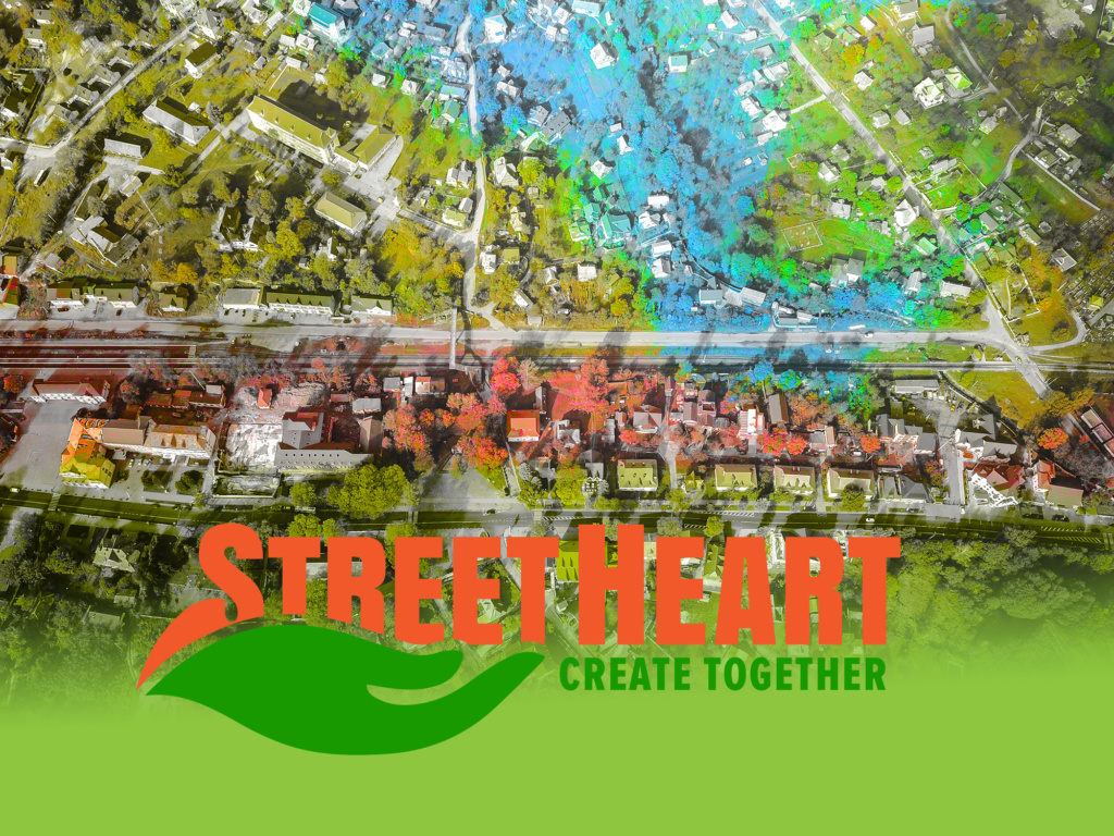 StreetHeart Create Together Logo and town aerial photo